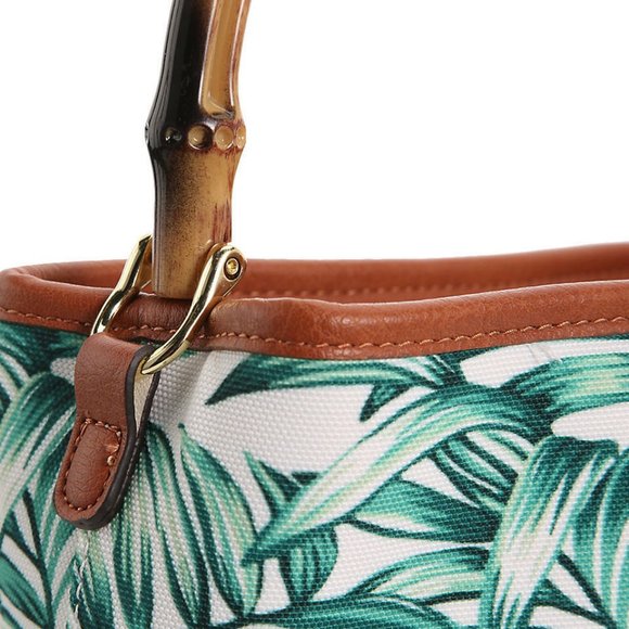 NEW ENZO ANGIOLINI Green Multi Fabric Canvas Bamboo handbag - Picture 5 of 5